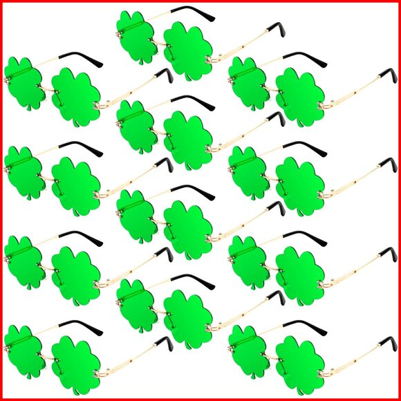 12 Pairs Novelty Sunglasses Four Leaf Clover Design Metal Frame Festive